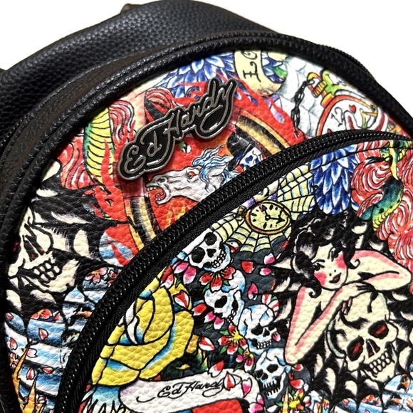 NWT Original ED HARDY Small Backpack Tattoo Americana Skull Heart Tiger Snake main image 5